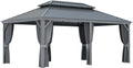 Hardtop Aluminum Gazebo with Mosquito Net and Privacy Sidewalls T622278