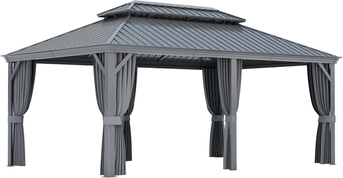 Hardtop Aluminum Gazebo with Mosquito Net and Privacy Sidewalls T622278