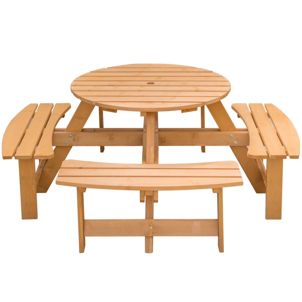 Wooden Round Picnic Table with Bench Z617309