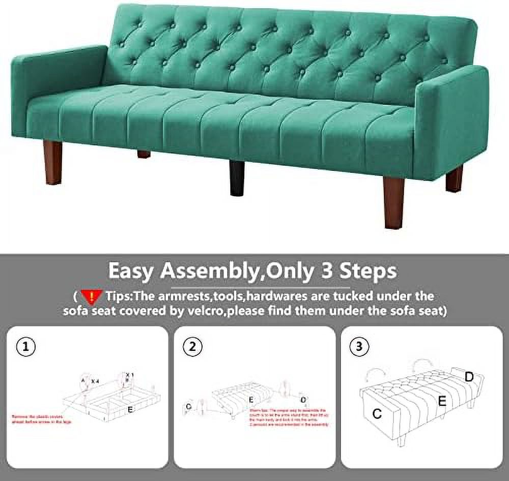 Linen Upholstered Futon Sofa Bed 74" Tufted 3 Seater Beige G46847