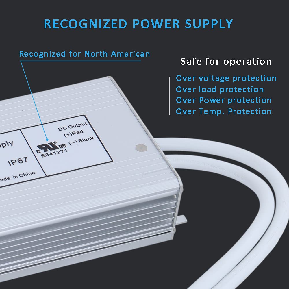 12V 200W Low Voltage Transformer IP67 Waterproof LED Driver Power Supply 200 Watts Adapter 110V AC to 12V DC Pack of 2 U2936