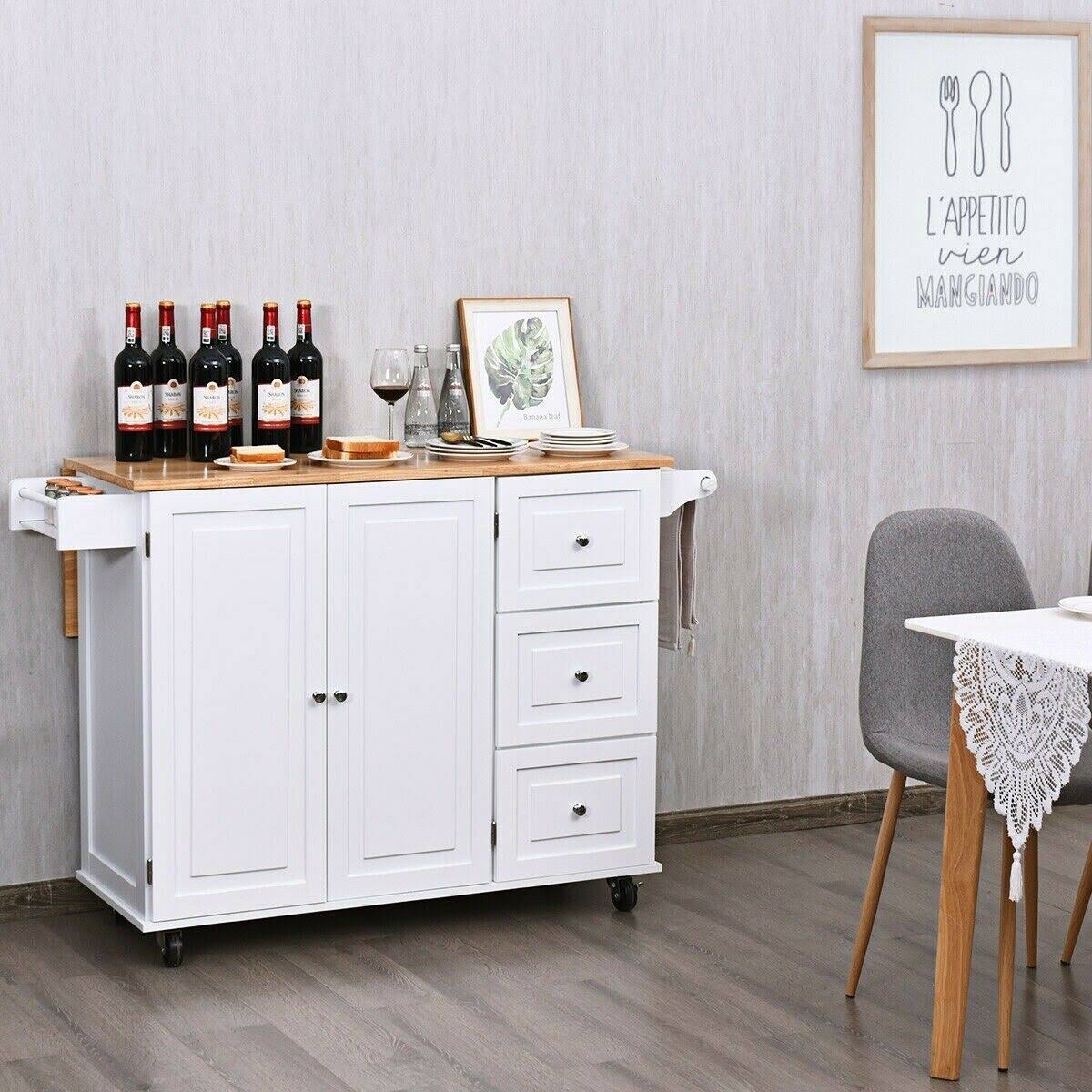 White Drop-Leaf Kitchen Island Cart Y292