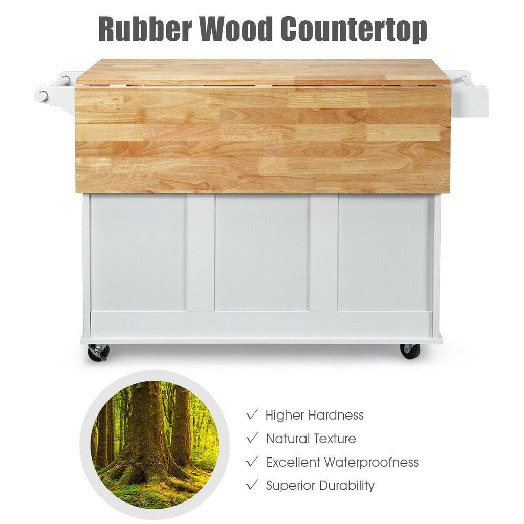White Drop-Leaf Kitchen Island Cart Y292