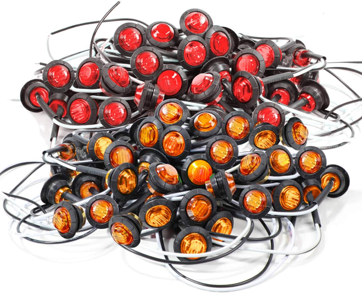200 Pc 3/4 Inch Red LED Sealed Side Marker Lights 12V DC M4460