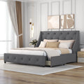 Queen Size Gray Linen Upholstered Platform Bed with 4 Drawers C535153