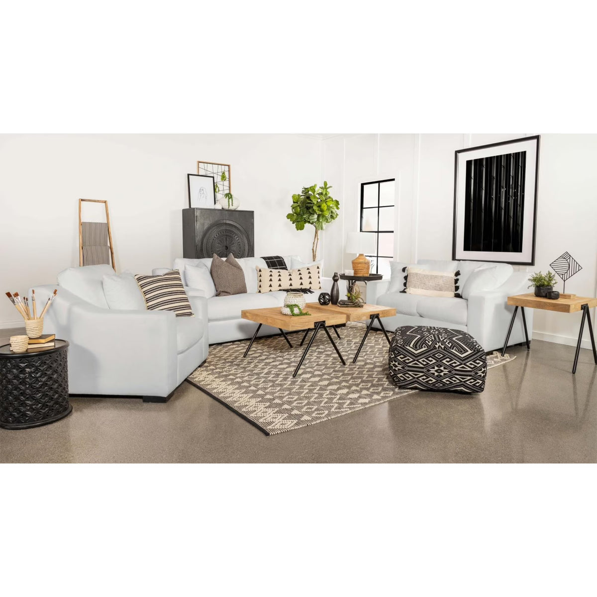 White 3-piece Fabric Upholstered Living Room Set Q5107