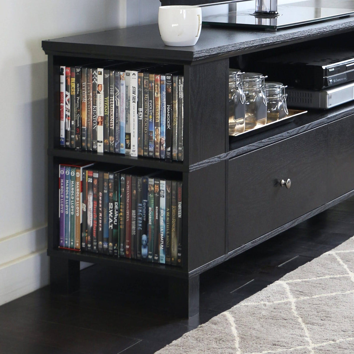 Black Wood TV Console with Storage N885195