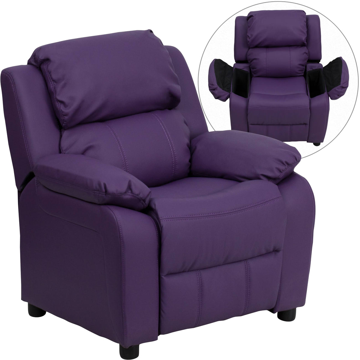 Purple Vinyl Kids Recliner with Storage Arms E381