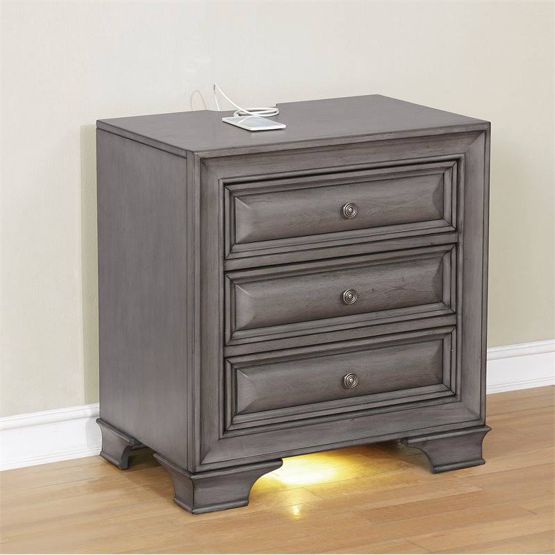 Gray Solid Wood 3-Drawer Nightstand Z75911