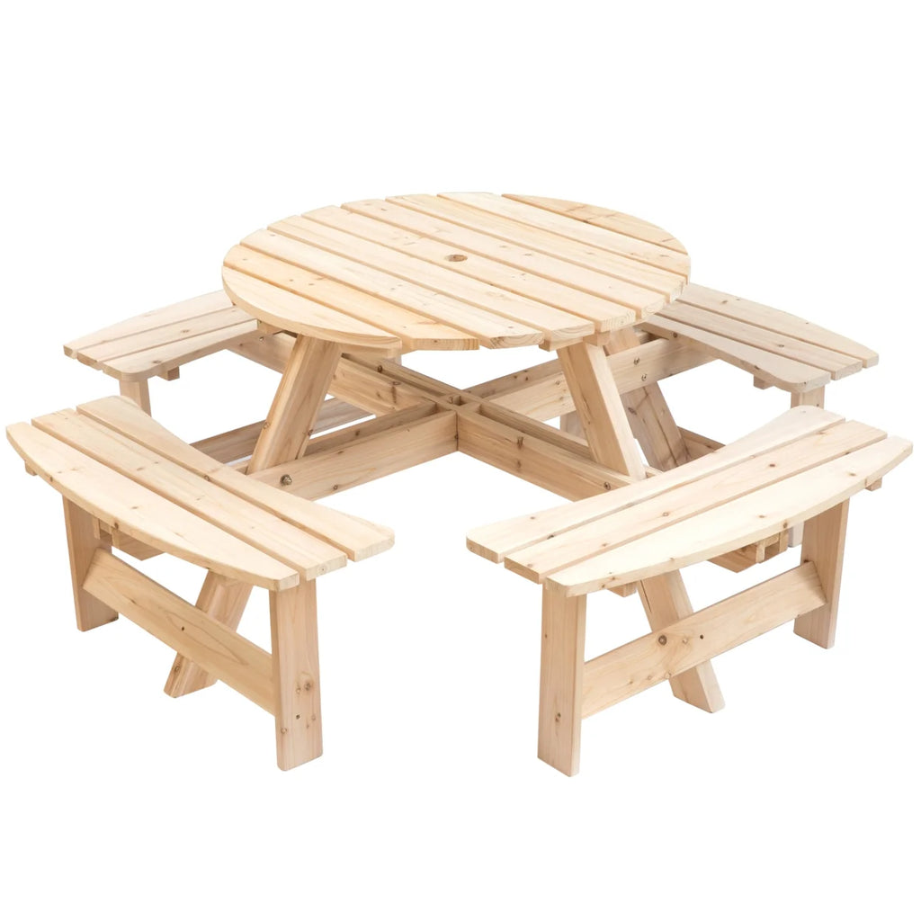 Wooden Round Picnic Table with Bench Z617309