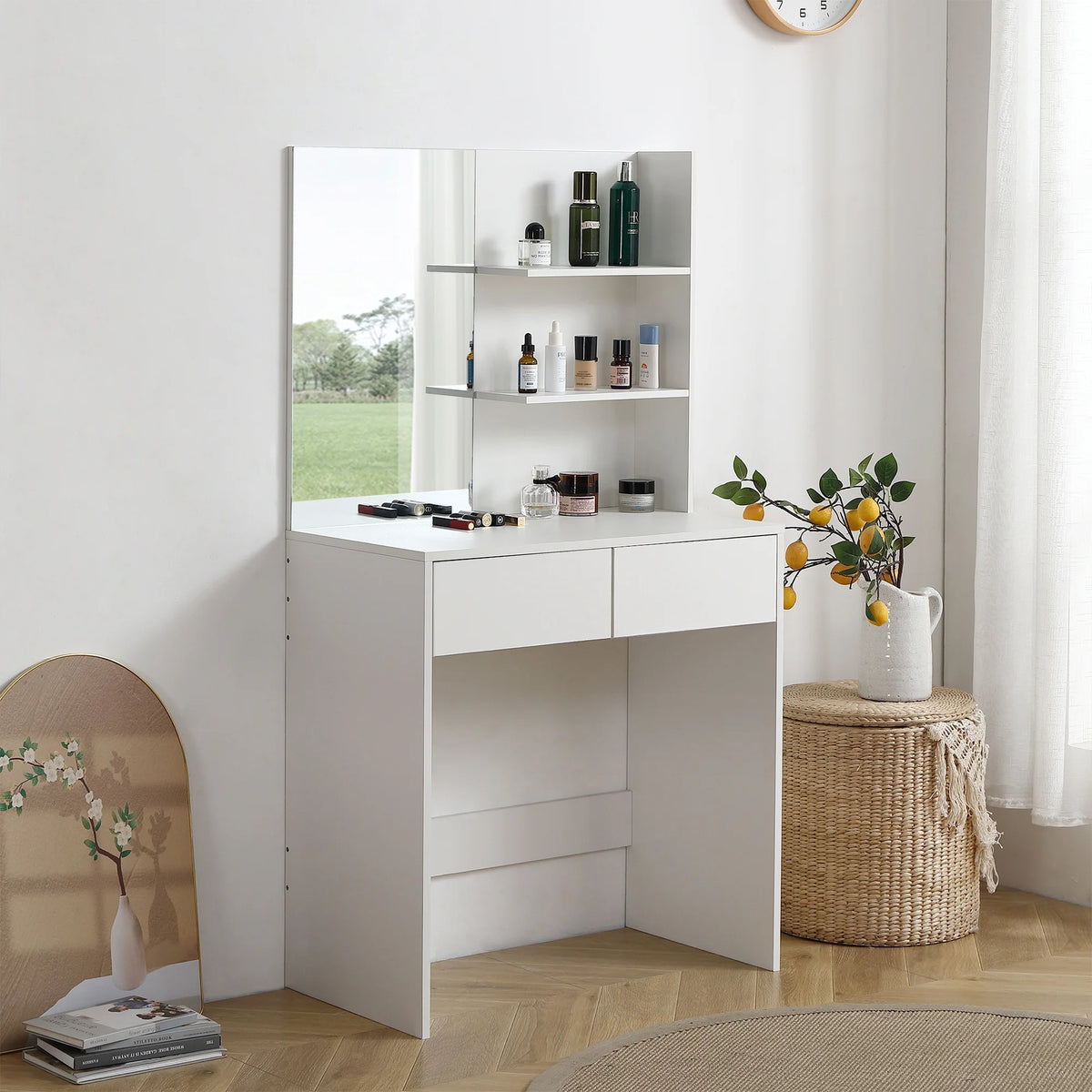 White Vanity Desk with Adjustable Lighting B71448