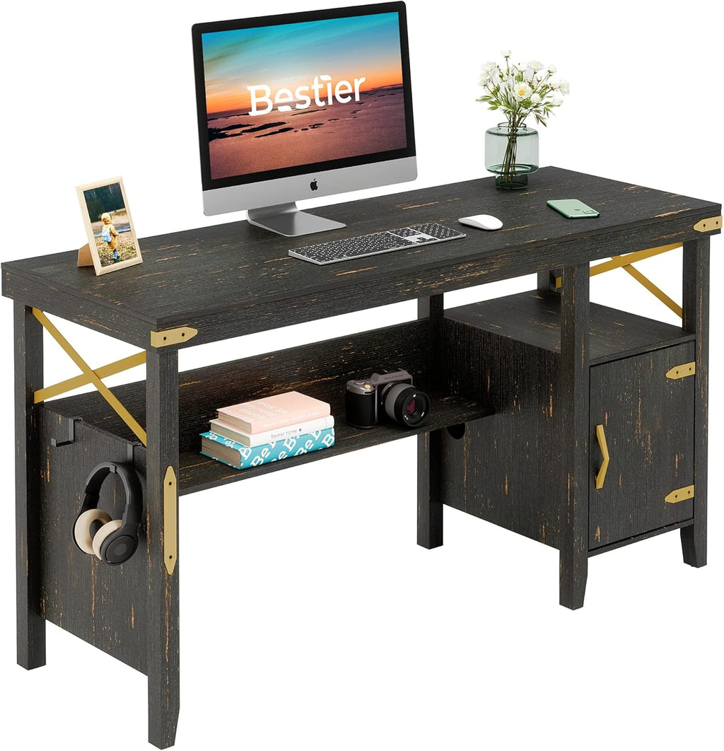 55 Inch White Computer Desk with Storage Cabinet X48996