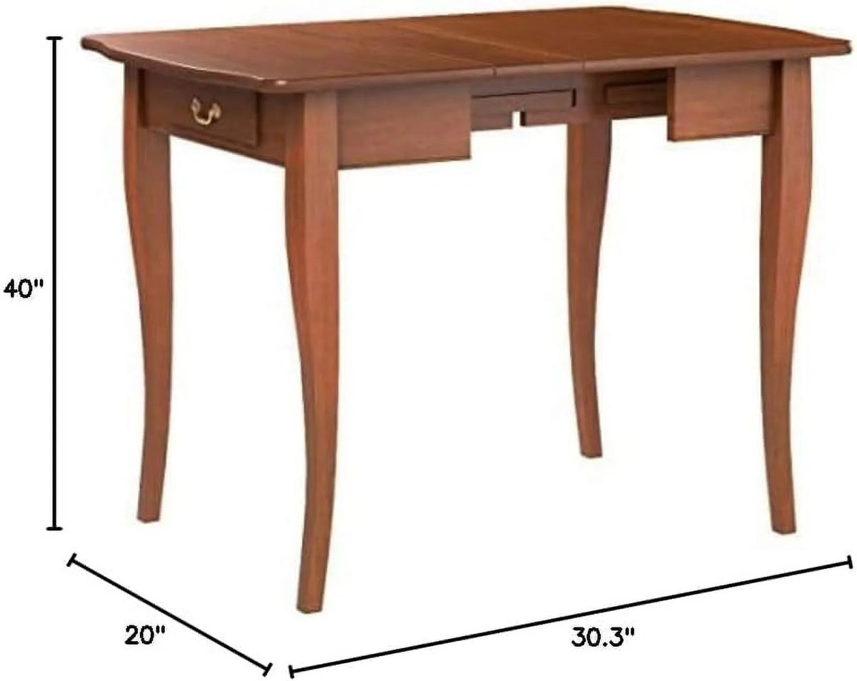 Solid Wood Convertible Console Dining Table with 2 Leaves, Cherry Finish M6760