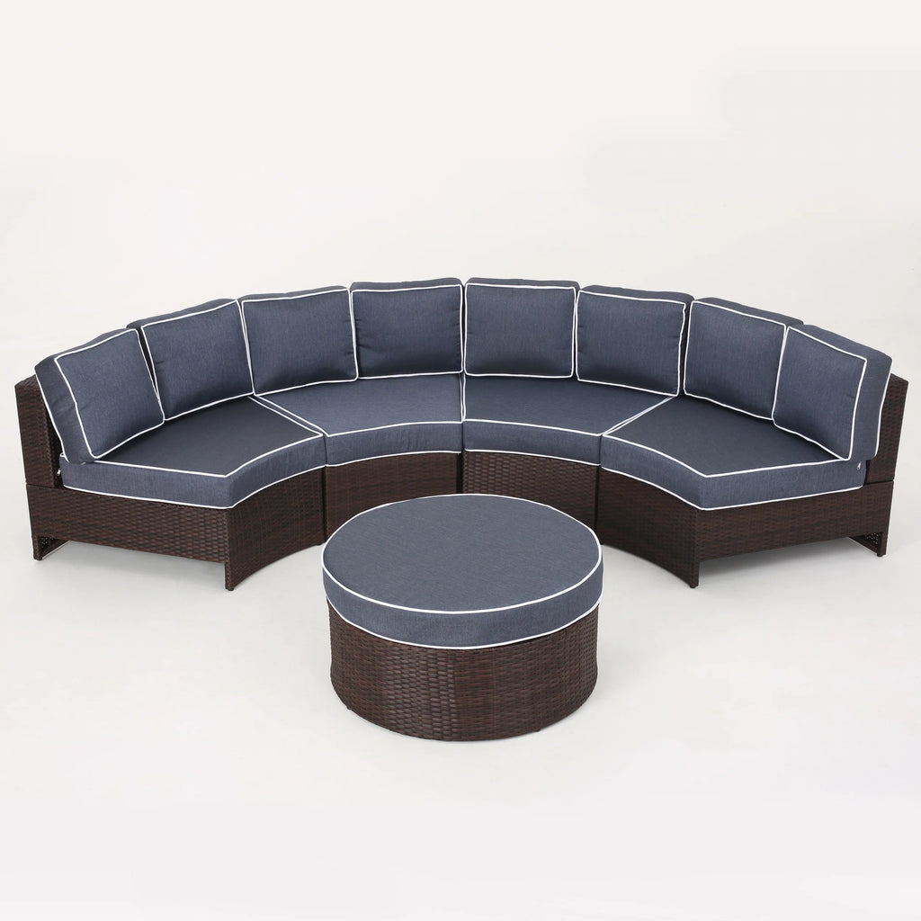 5 Piece Outdoor Wicker Seating Set with Ottoman and Cushions N8203