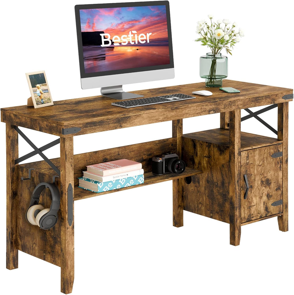55 Inch White Computer Desk with Storage Cabinet X48996