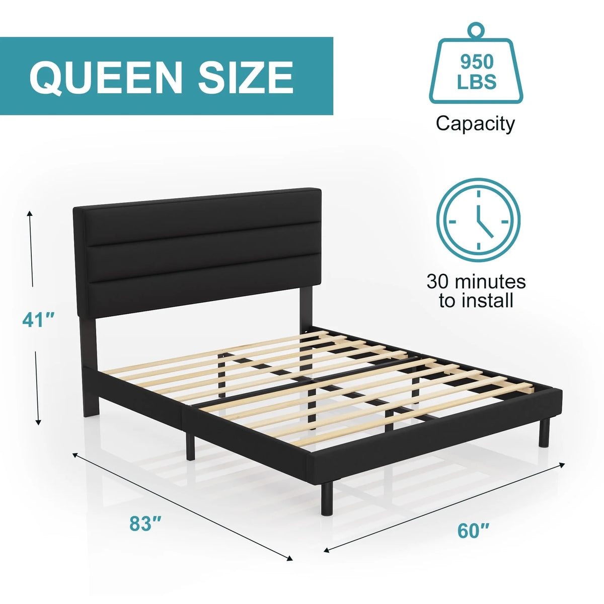 Queen Size Wingback Fabric Upholstered Bed Frame U81451