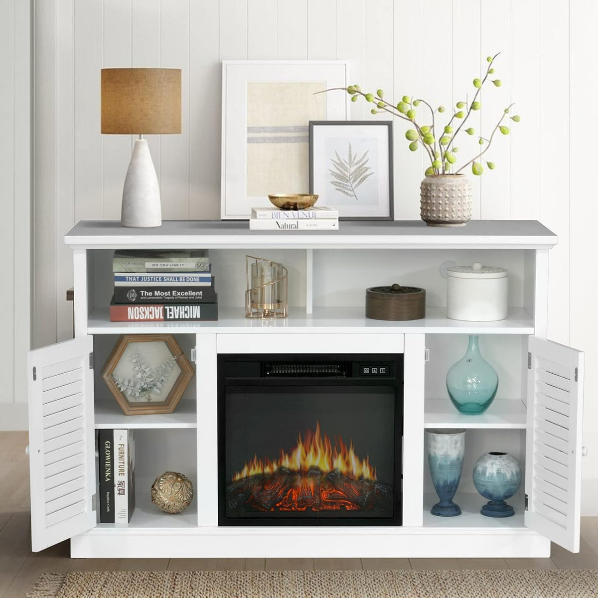 Fireplace TV Stand with Insert Fireplace, Brown Red Q129263