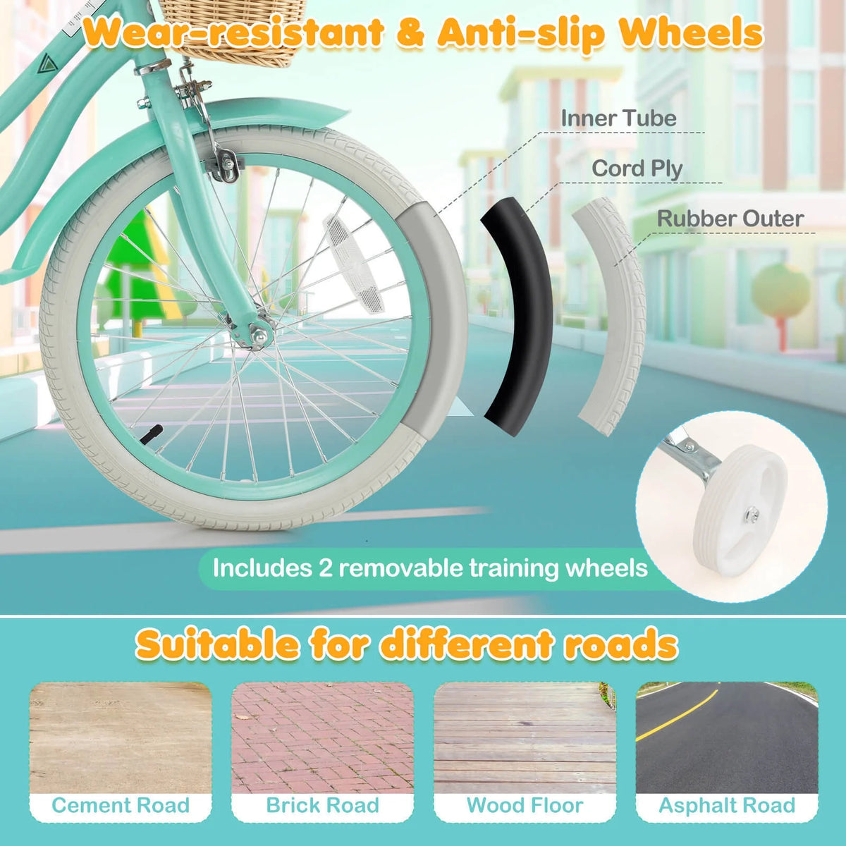 Green Kid's Bike with Training Wheels F382