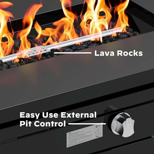 42 Inch 60,000 BTU Propane Gas Fire Pit Table with Steel Lid and Lava Rock O64892