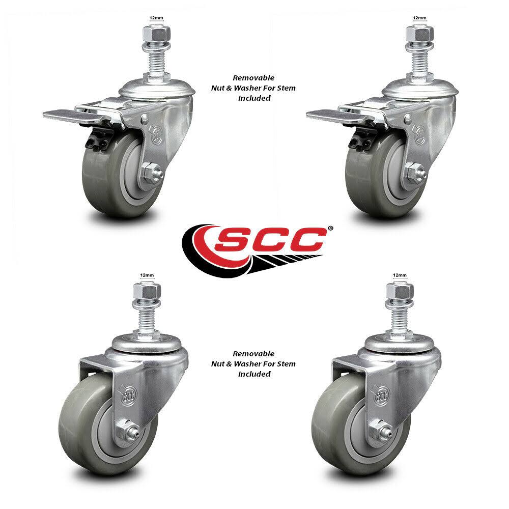 3.5 inch Gray Polyurethane Swivel Stem Caster Set with Brake M45634