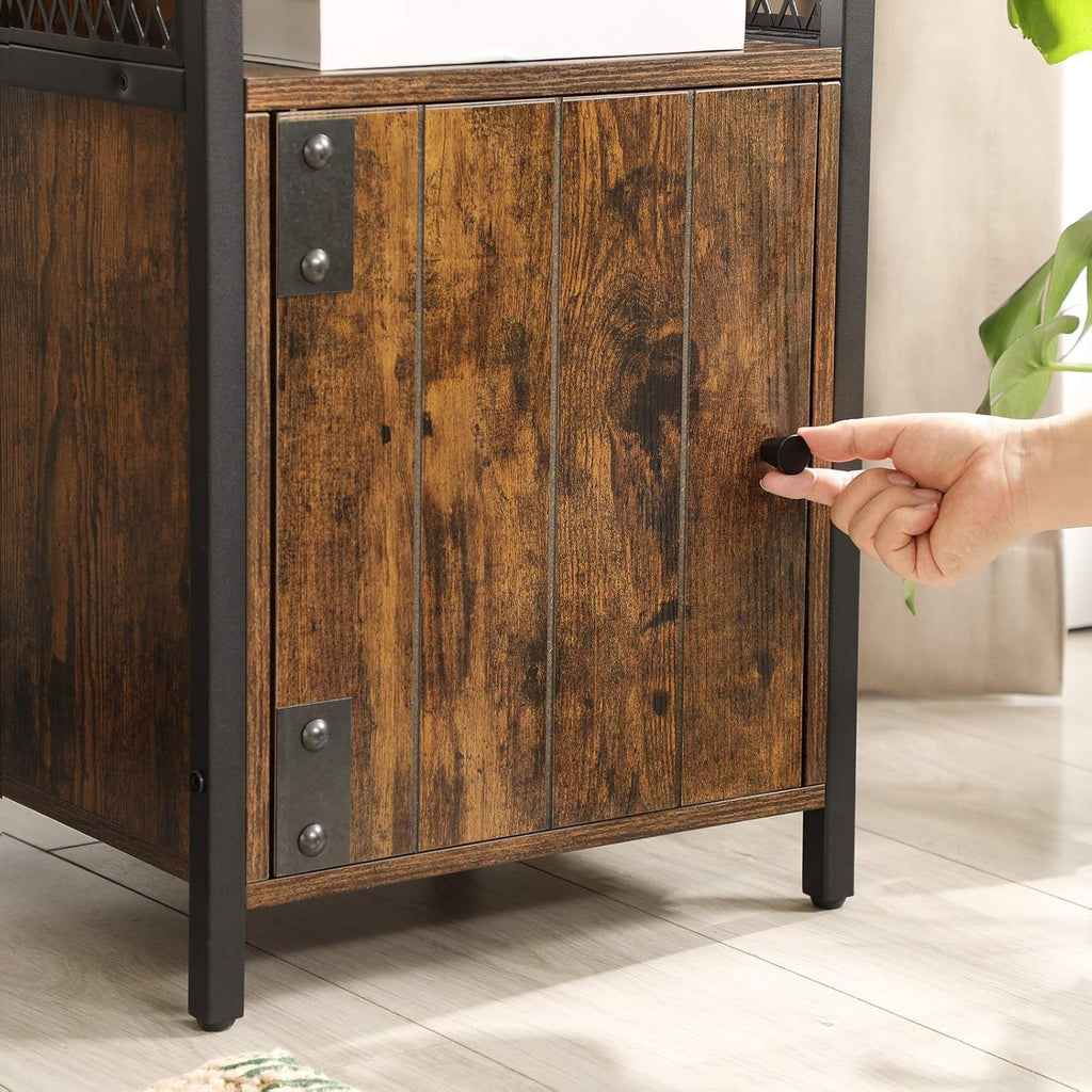 Rustic Brown and Black Nightstand with Open Shelf and Storage Cabinet M39824