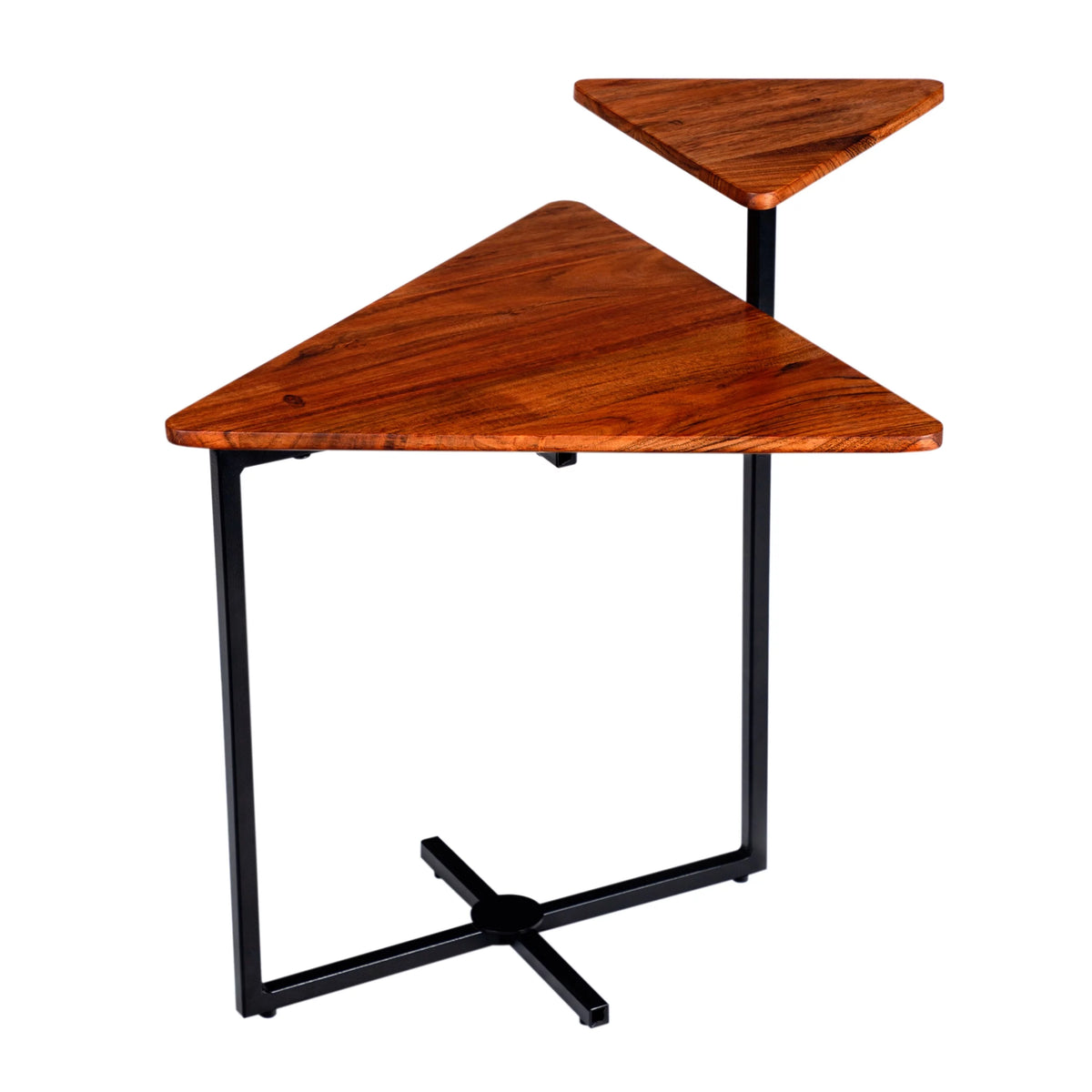 21 Inch Triangular Acacia Wood 2 Tier End Table Y9279