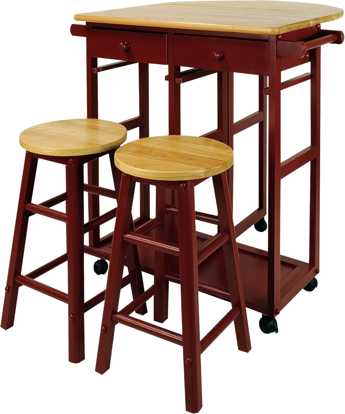 White Drop Leaf Breakfast Cart with 2 Stools H9895