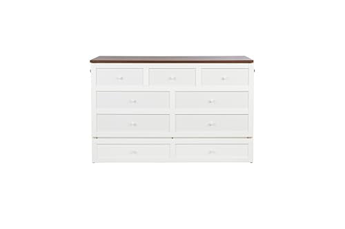 Queen Size White Wood Murphy Bed with Storage Drawer T54556