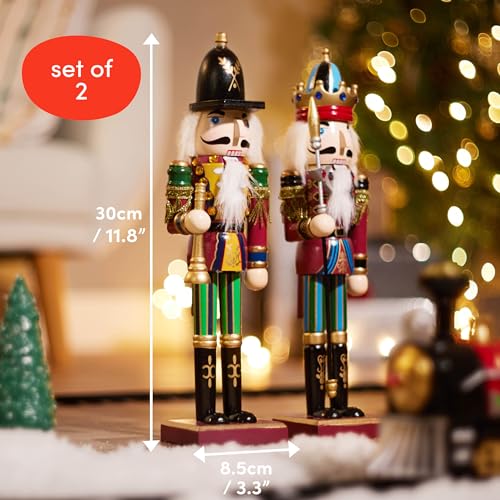 2 Pack 12 Inch Wooden Nutcracker Christmas Decor I827