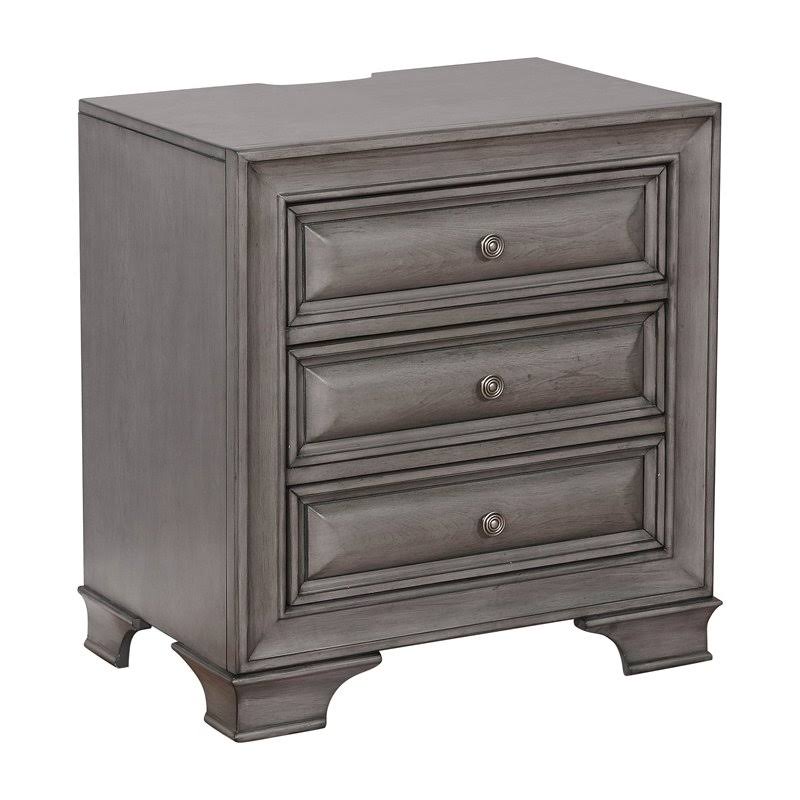Gray Solid Wood 3-Drawer Nightstand Z75911