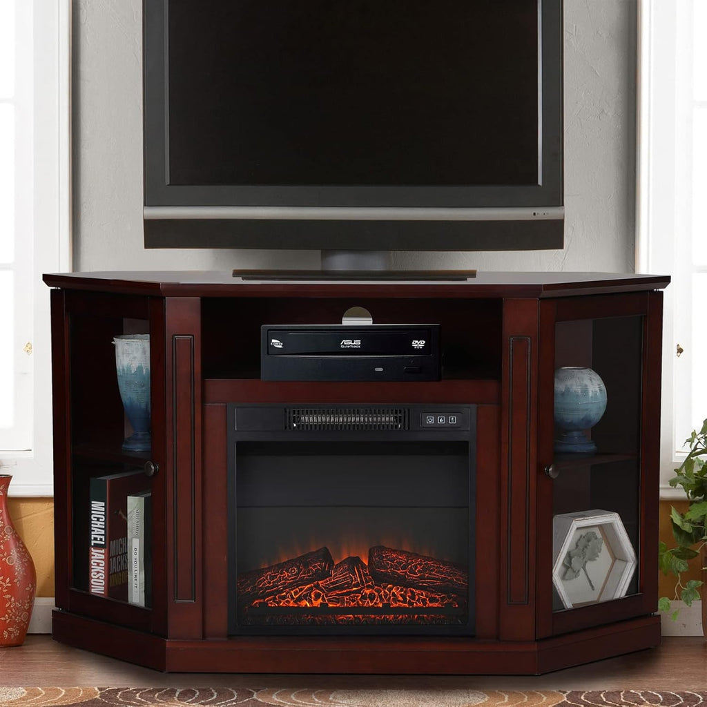 Fireplace TV Stand with Insert Fireplace, Brown Red Q129263