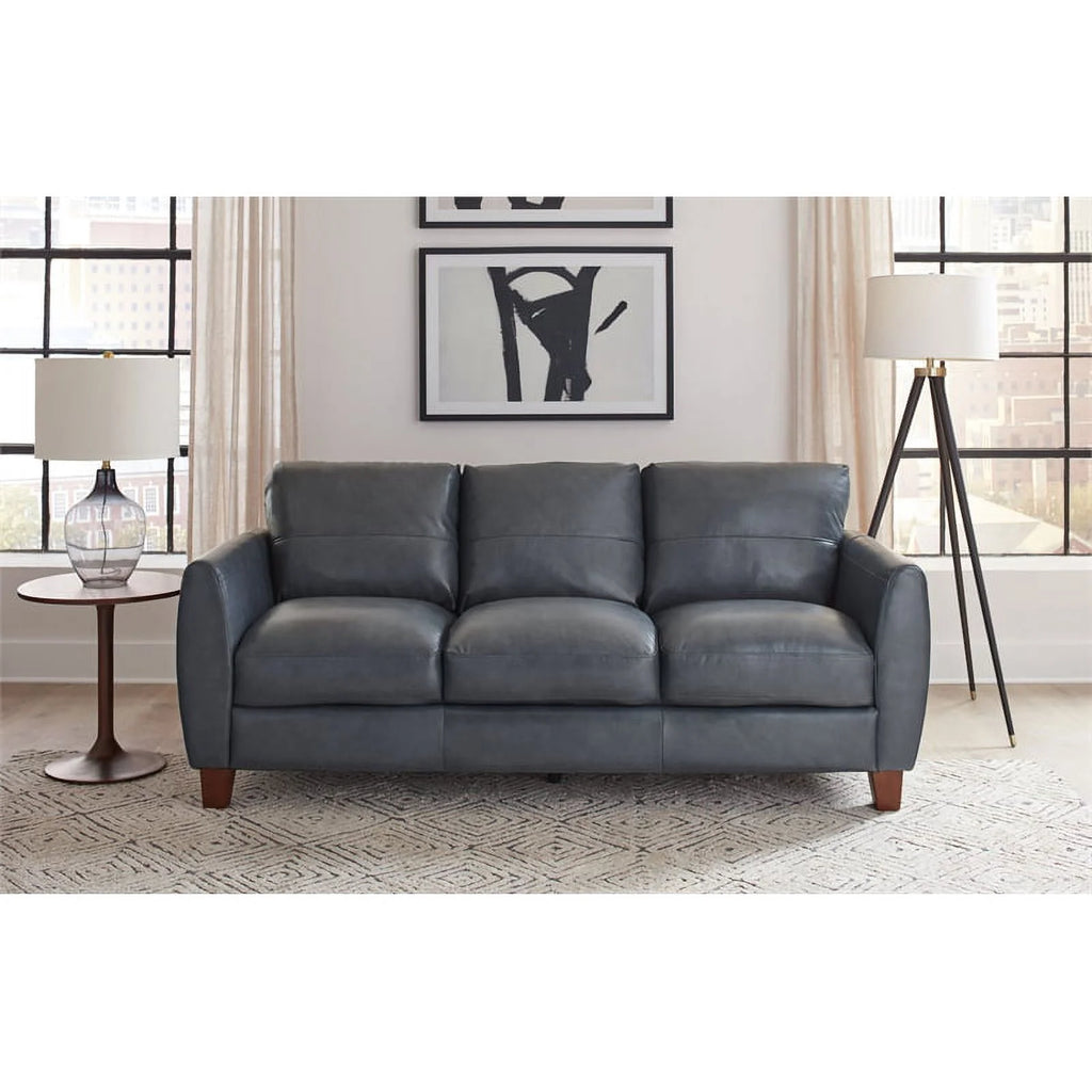 Blue Leather & Hardwood Sofa V911248