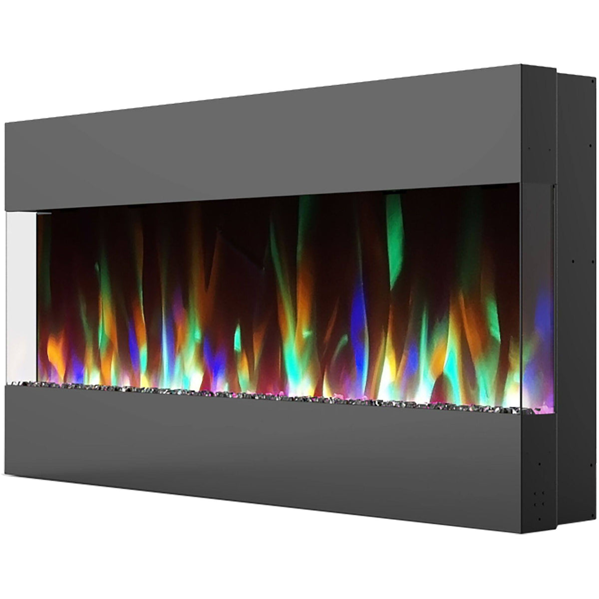 Recessed Wall Mounted Electric Fireplace with Crystal and LED Color Changing Display, Black F17327