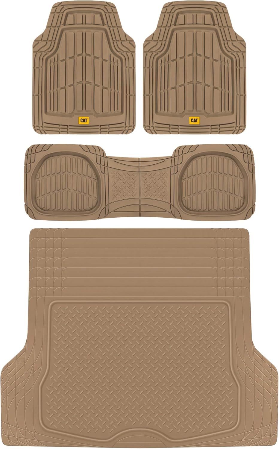 3-Piece Deep Dish Rubber Car Floor Mats with Trunk Cargo Liner Y128