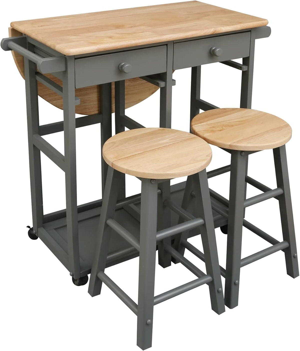 White Drop Leaf Breakfast Cart with 2 Stools H9895