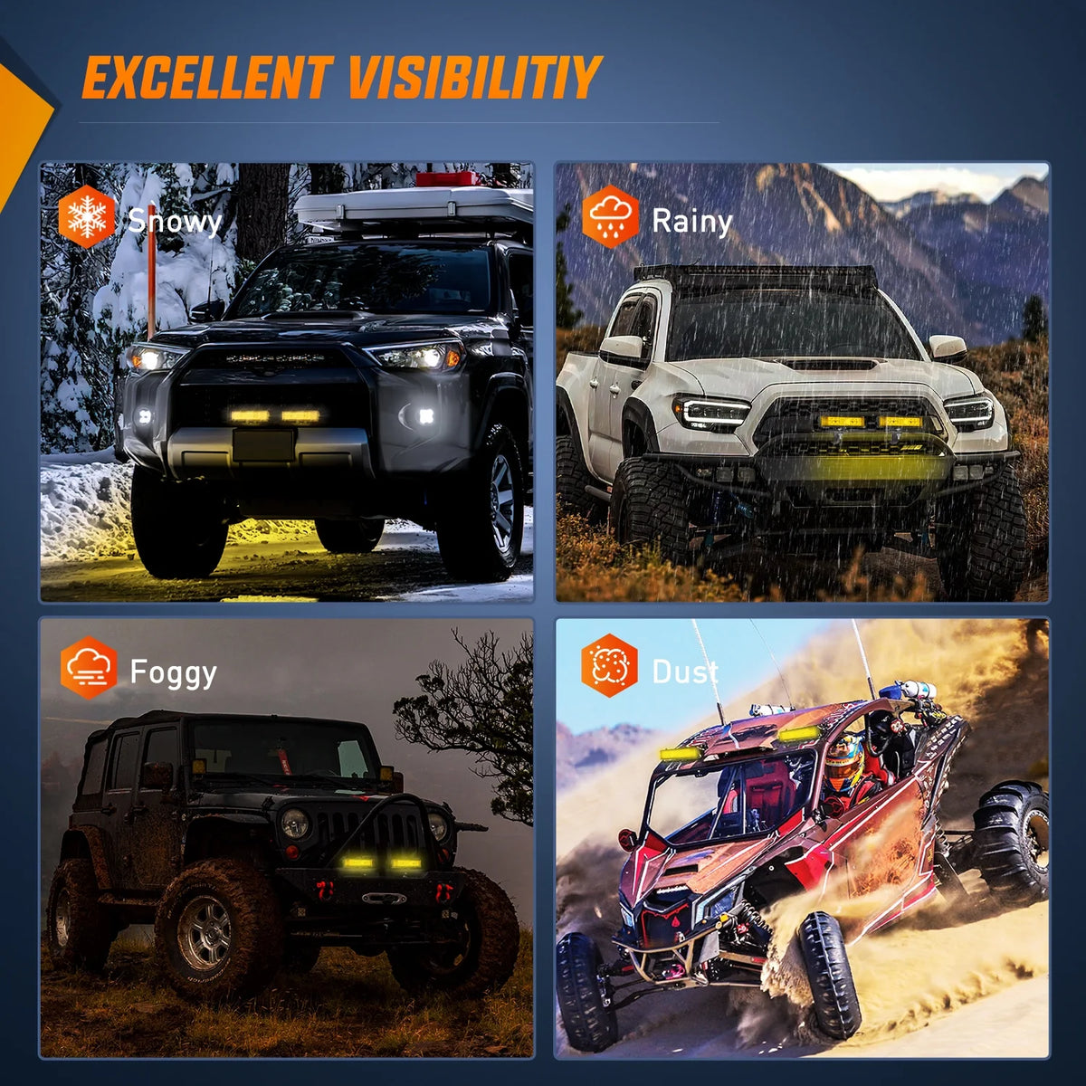 Amber LED Light Bar Pods 2PCS 6.5 Inch 60W Flood Spot Beam Combo Work Light F3280