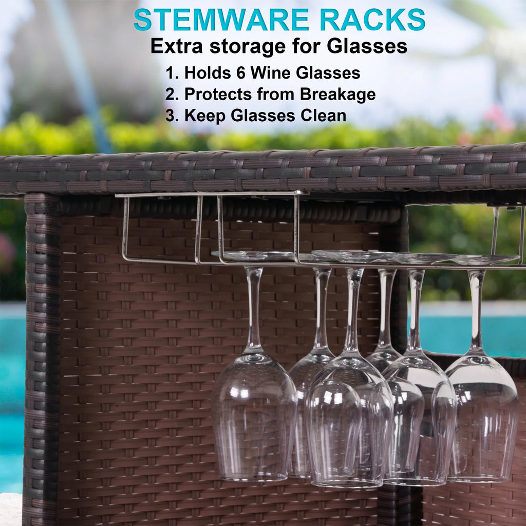 Outdoor Wicker Bar with 2 Storage Shelves V13111