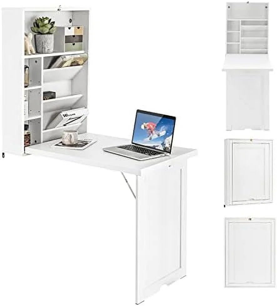 Wall Mounted Folding Desk with Adjustable Shelves T723