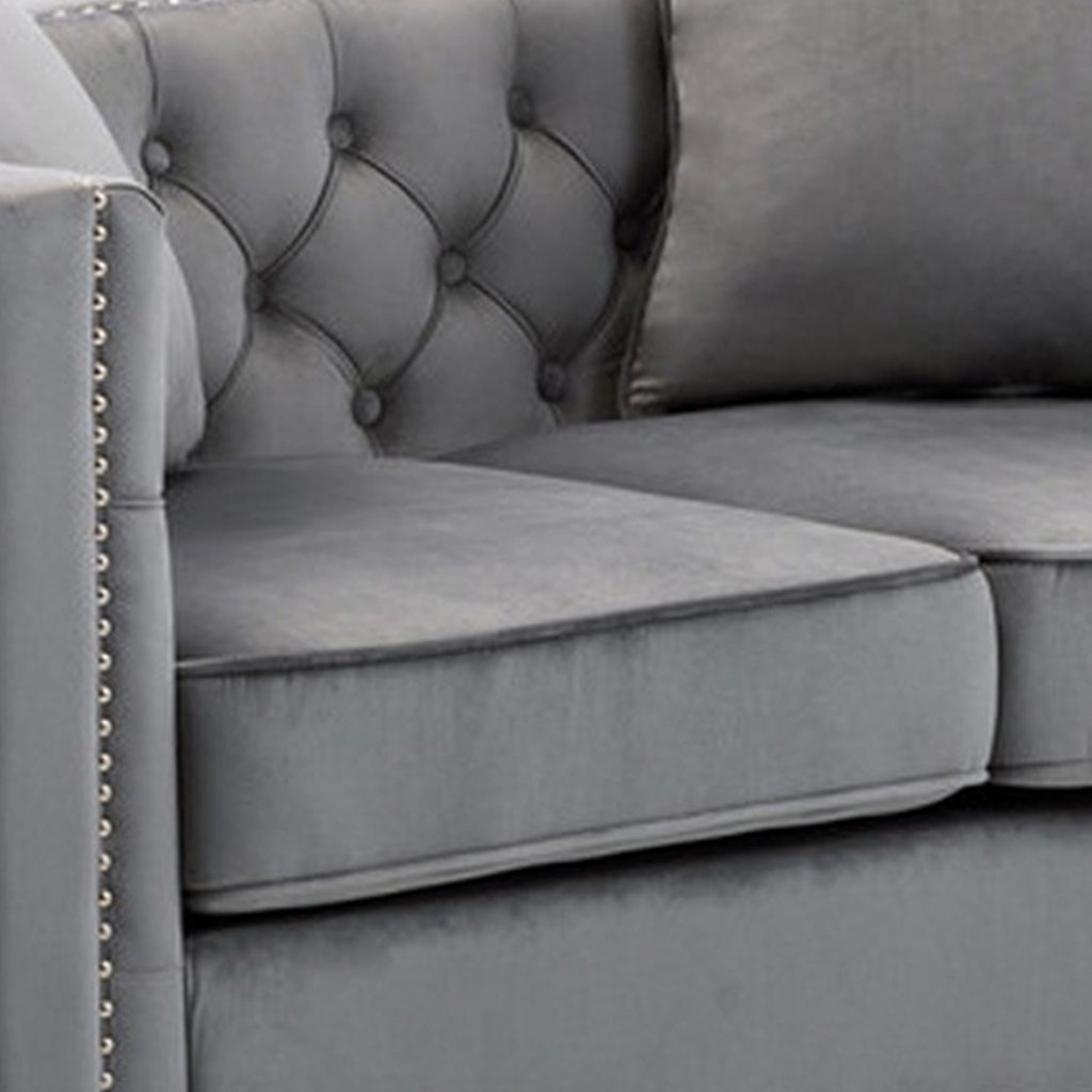 Gray Velvet Chesterfield Loveseat L9770