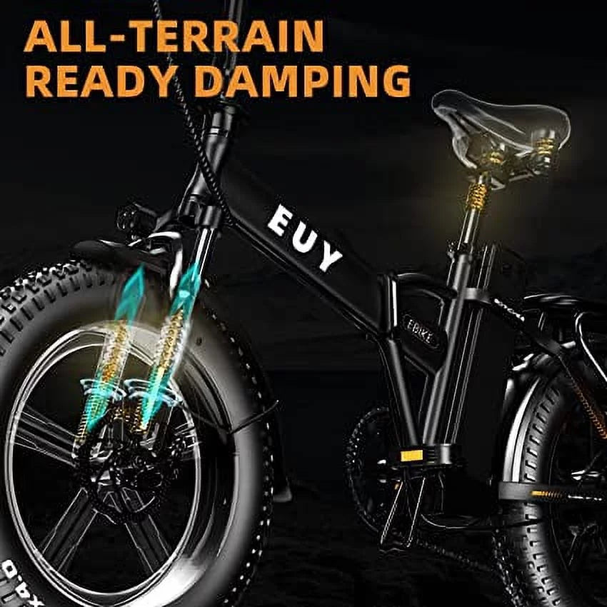 20 Fat Tire Folding Electric Bicycle 750W Motor 48V 20Ah Battery Black W834496