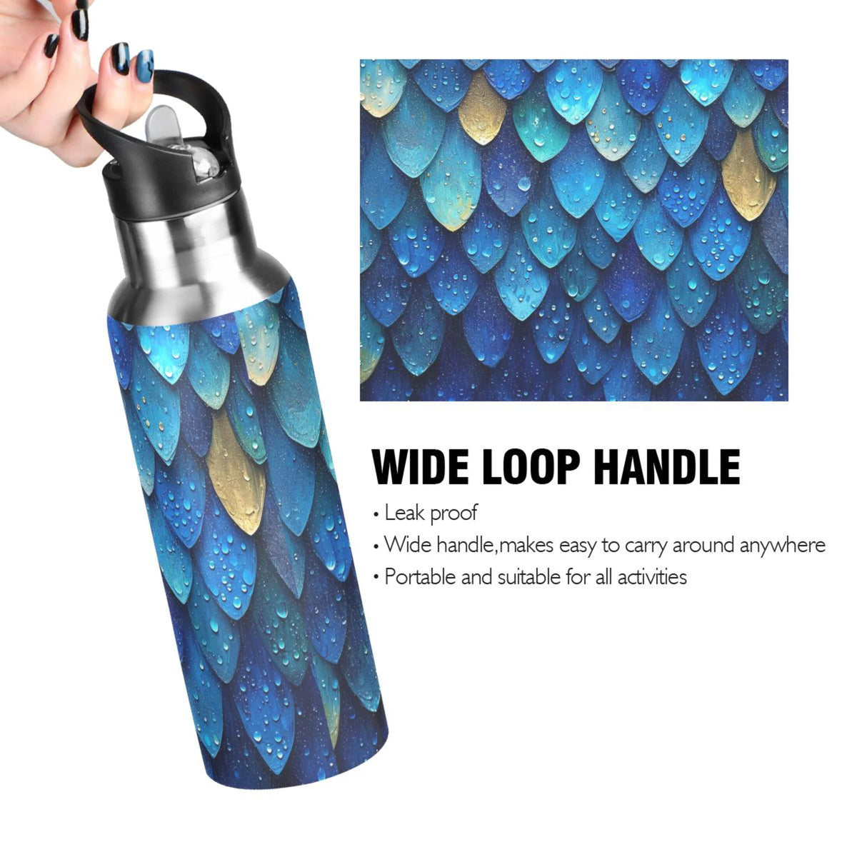 20 oz Insulated Stainless Steel Water Bottle with Straw Lid C7915