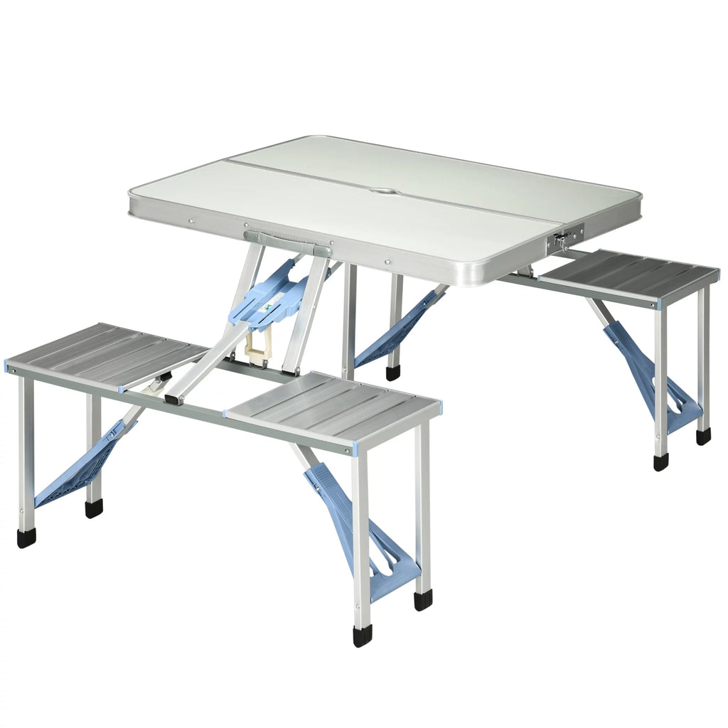 4 Person Aluminum Folding Picnic Table Set with Umbrella Hole A9925