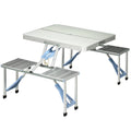 4 Person Aluminum Folding Picnic Table Set with Umbrella Hole A9925