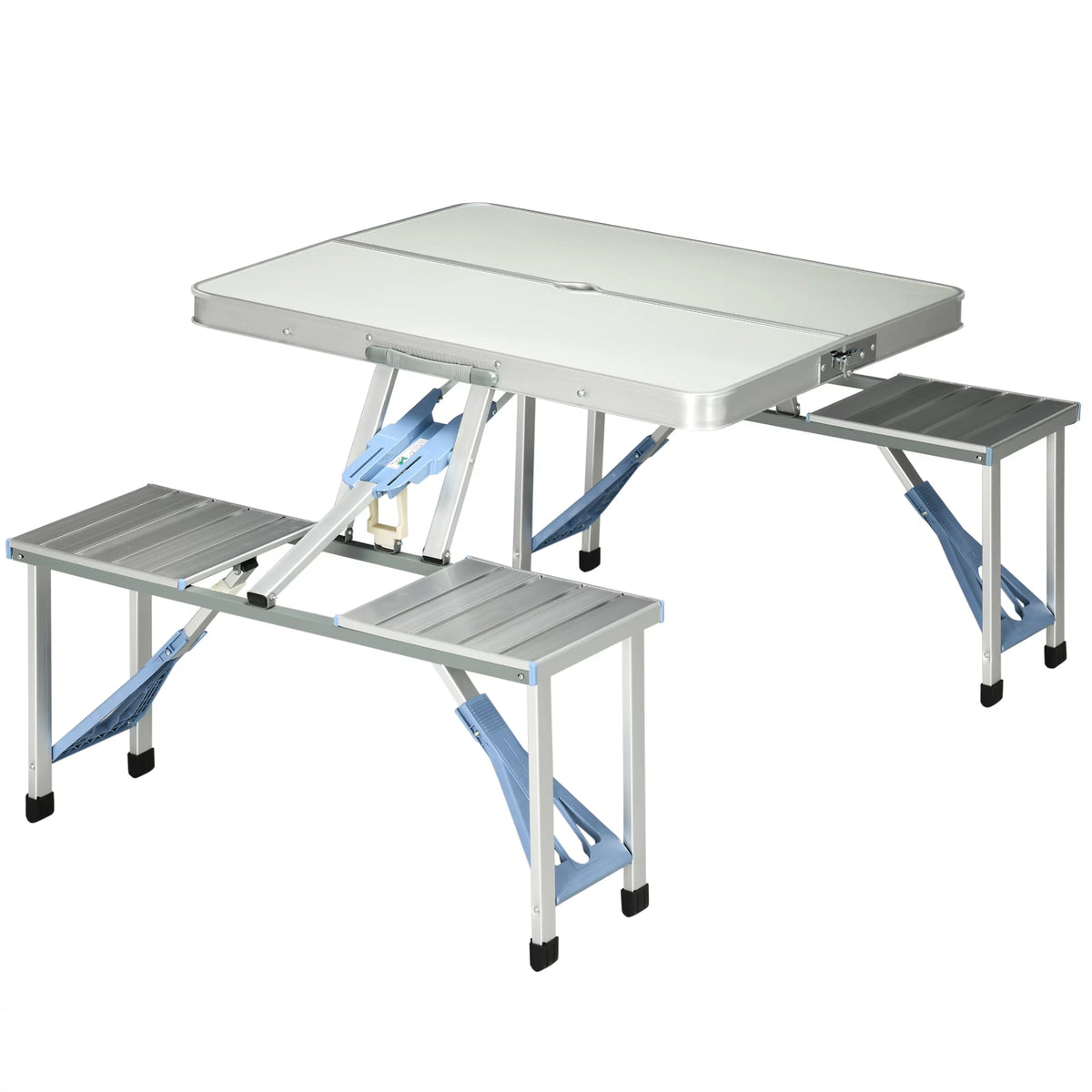 4 Person Aluminum Folding Picnic Table Set with Umbrella Hole A9925