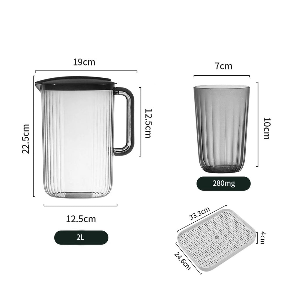 Gray 2000ml Fridge Pitcher with Lid, 6Pcs T728