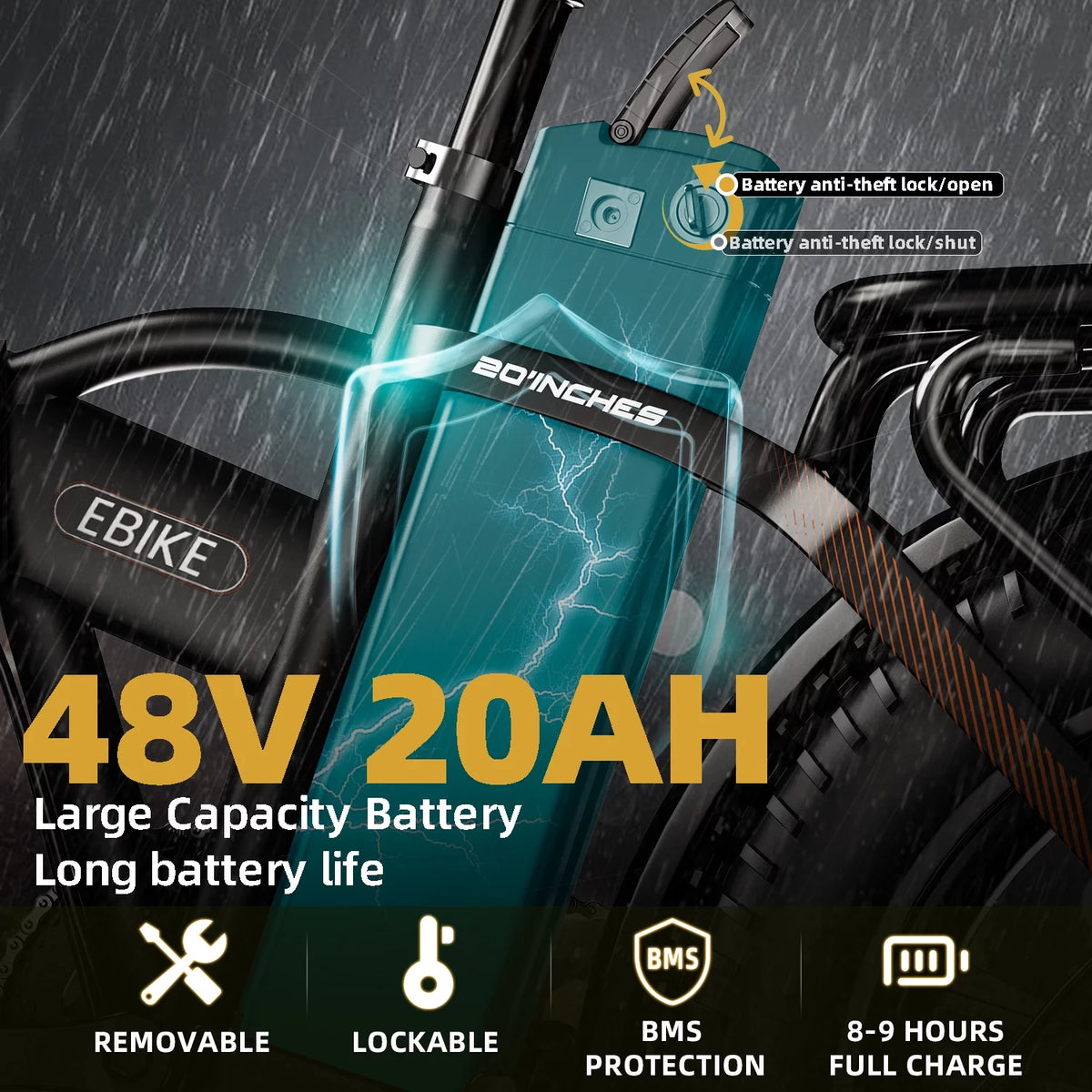 20 Fat Tire Folding Electric Bicycle 750W Motor 48V 20Ah Battery Black W834496