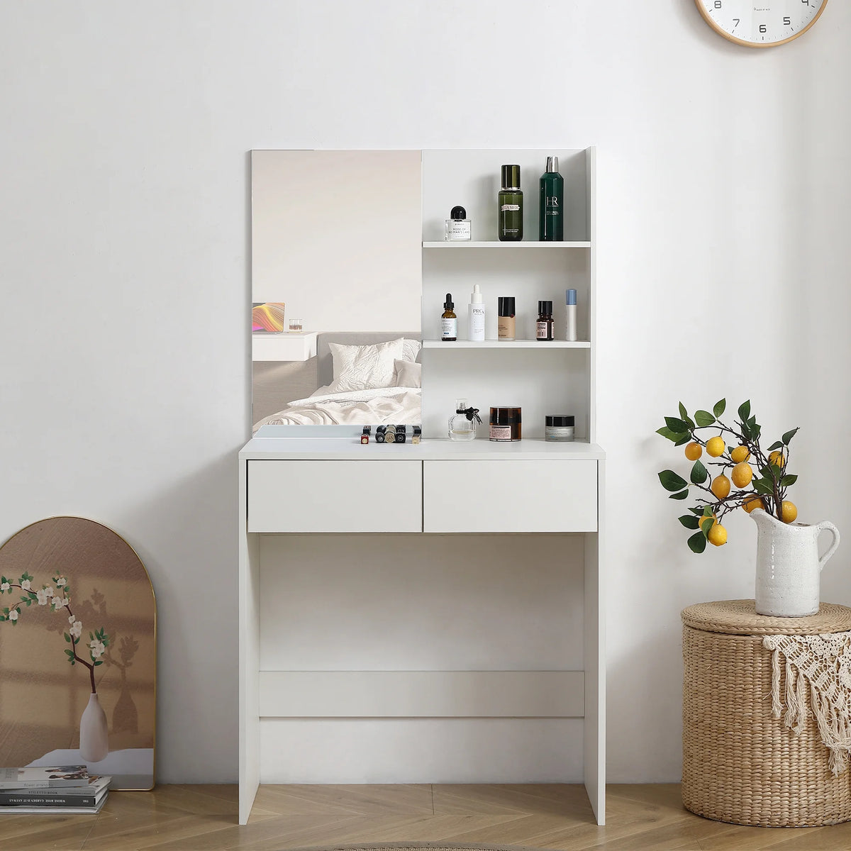 White Vanity Desk with Adjustable Lighting B71448