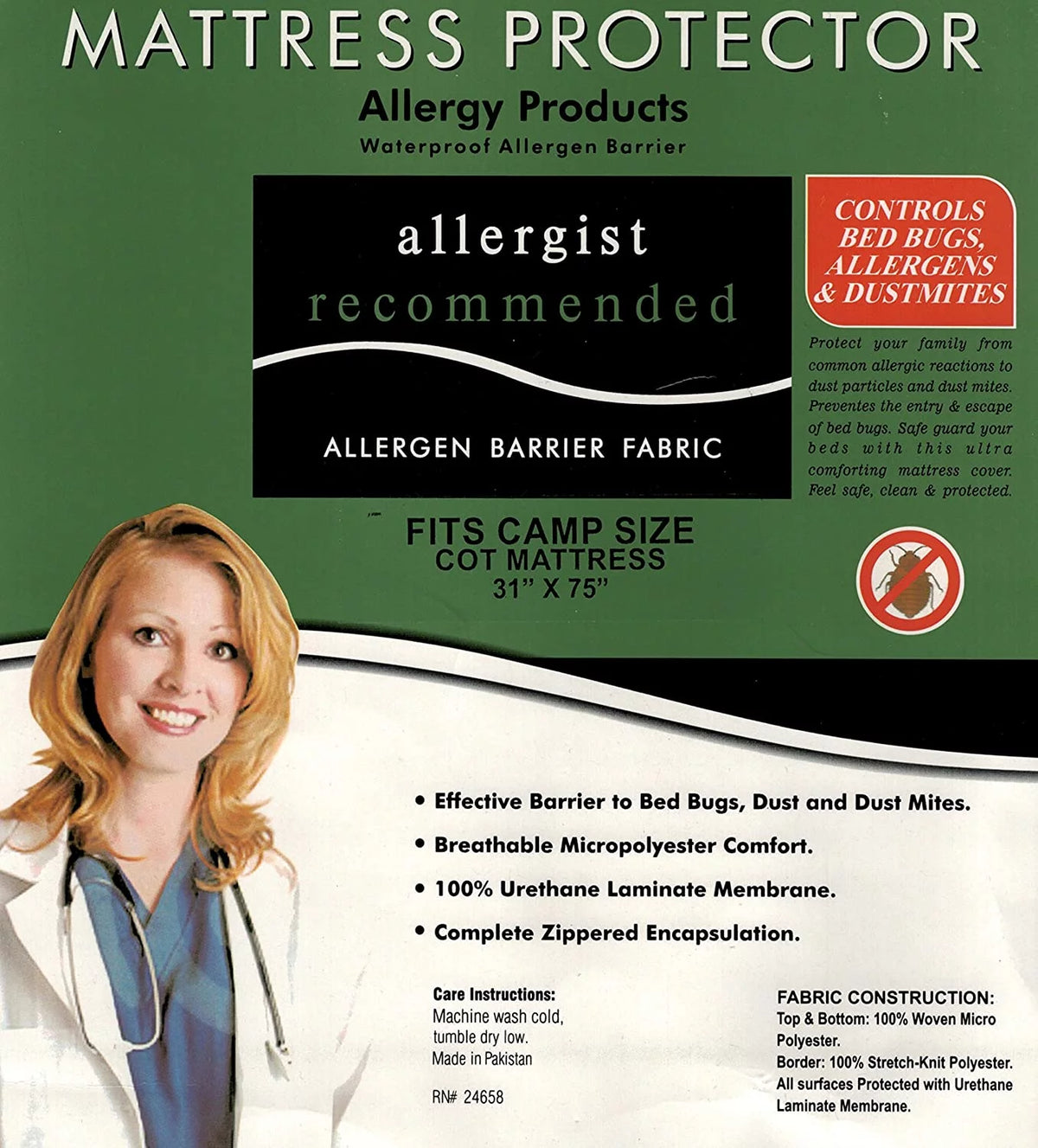 Cot Size Vinyl Mattress Cover F8987