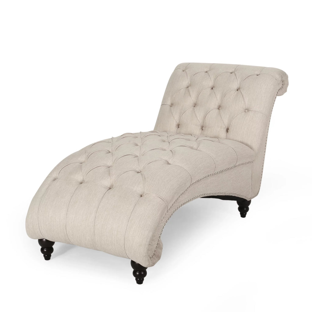 Beige Button Tufted Chaise Lounge Q126143