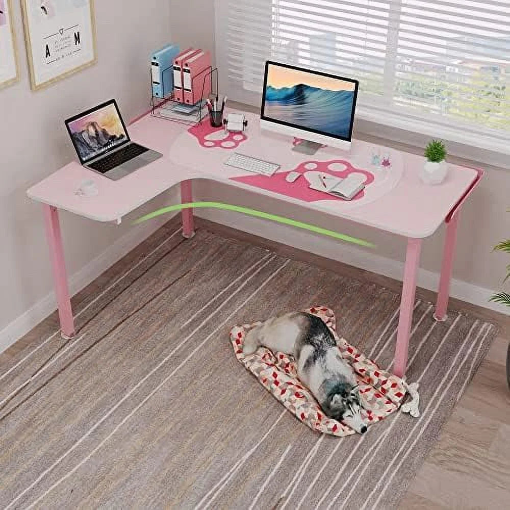 61 Inch L Shaped Pink Gaming Desk with Mousepad P960